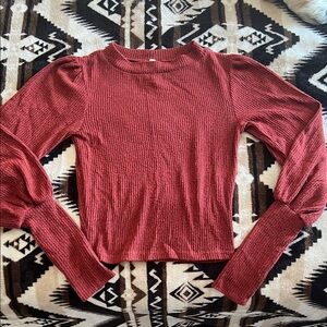 Chocolate Ribbed Long Sleeve Top - Burgundy